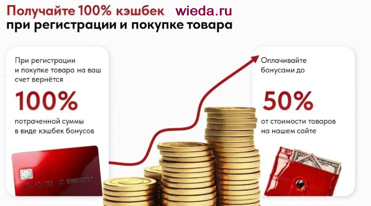 Кешбэк 100% и скидка за регистрацию и первую покупку в компании Виеда